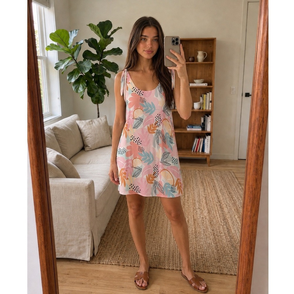 Jadelynn Brooke Womens Floral Mini Dress M Pink Tropical Preppy Resort Boho